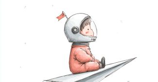 ChatGPT提示词_一个小男孩坐在纸飞机上，戴着宇航员头盔，飞向前方_chatgpt官网中文缩略图