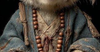 ChatGPT提示词_一只可爱的小狐猴穿着僧衣和佛珠，坐着双腿交叉，戴着竹帽，呈现中国古风_chatgpt中文网缩略图