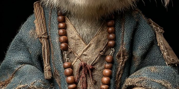 ChatGPT提示词_一只可爱的小狐猴穿着僧衣和佛珠，坐着双腿交叉，戴着竹帽，呈现中国古风_chatgpt中文网缩略图