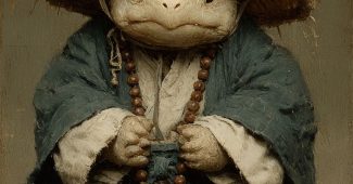 ChatGPT提示词_精美的细致画作，展示了一只可爱的乌龟，穿着和尚衣服，手中持有佛珠，坐姿优雅，体现古代中国风格_gpt会员怎么开通缩略图