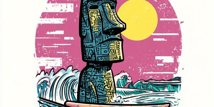 ChatGPT提示词_复活节岛莫艾石像在冲浪板上骑蓝色波浪_国内如何买gpt会员卡便宜一点缩略图