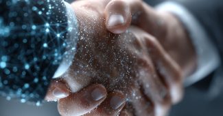 AI提示词_在科技感背景前，两只手握手象征商务合作_chatgpt在线网页使用缩略图