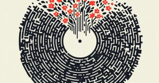 ChatGPT提示词_矢量海报展示了一个风格化的唱片，凹槽形成复杂的迷宫_chatgpt在线聊天查询缩略图