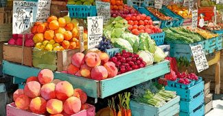 AI提示词_纽约市联合广场绿色市场的水彩画，满是新鲜水果和蔬菜_chatgpt5.1缩略图