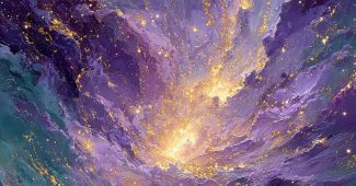 ChatGPT提示词_一个抽象的宇宙漩涡，旋转着星系，充满生机的紫色、蓝色和金色，散发出超凡的能量_chatgpt下栽缩略图