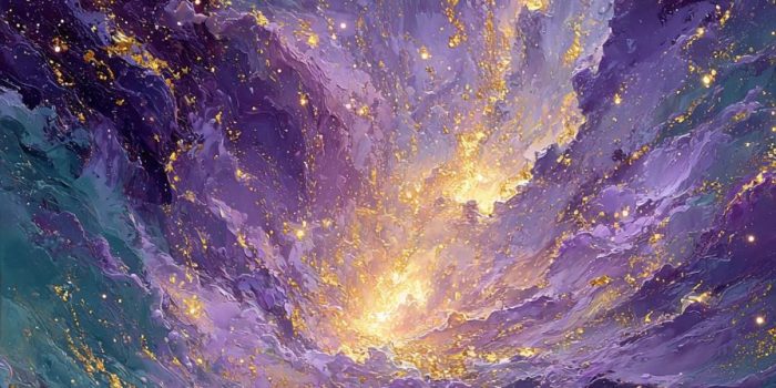 ChatGPT提示词_一个抽象的宇宙漩涡，旋转着星系，充满生机的紫色、蓝色和金色，散发出超凡的能量_chatgpt下栽缩略图