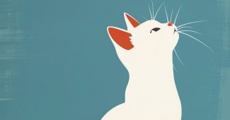 AI提示词_可爱的白猫坐着，极简海报配以明亮的蓝色背景_chatgpt中文网缩略图