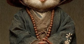 AI提示词_小企鹅穿着和尚服，盘腿坐着，头戴竹帽，双手合十，古风十足_chatgpt.com官网缩略图