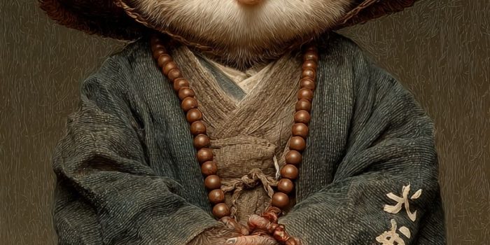 ChatGPT提示词_小企鹅穿着和尚服，盘腿坐着，头戴竹帽，双手合十，古风十足_chatgpt.com官网缩略图