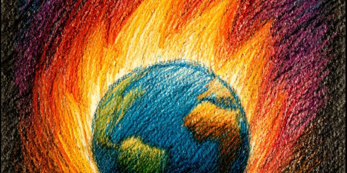 ChatGPT提示词_孩子的蜡笔画描绘着火焰中的地球_chatgpt会员多少钱缩略图