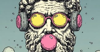 AI提示词_古希腊哲学家苏格拉底佩戴粉色眼镜和耳机吹泡泡糖_chatgpt会员价格缩略图