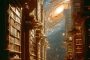 ChatGPT提示词_一个超现实的图书馆，书籍漂浮在金色光线中，古老的典籍散发着光芒，背景是旋转的星系_chatgpt电脑版缩略图