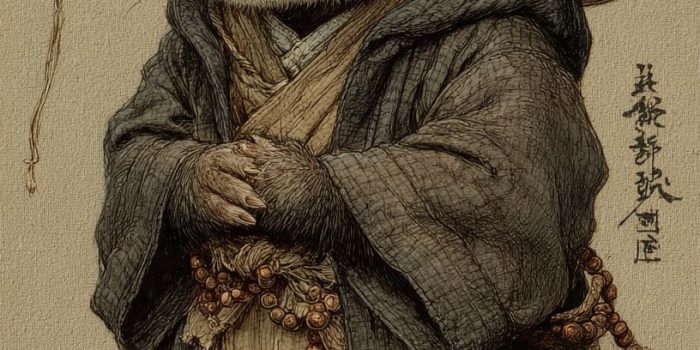 ChatGPT提示词_可爱的小獾全身特写，穿着僧服，头戴竹帽，手握佛珠，双手合十，坐姿端正，展现古风韵味_国内如何开通gpt会员卡流程缩略图