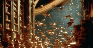 ChatGPT提示词_一座超现实的图书馆，书籍在金色光芒中漂浮，古老的书卷发出光芒，背景是旋转的星系_chatgpt在线版网页缩略图