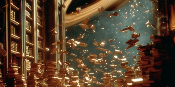 ChatGPT提示词_一座超现实的图书馆，书籍在金色光芒中漂浮，古老的书卷发出光芒，背景是旋转的星系_chatgpt在线版网页缩略图