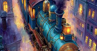 ChatGPT提示词_一列蒸汽朋克火车在雾霭弥漫的工业城市中飞驰_chatgpt会员费用缩略图