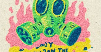 AI提示词_一款复古风格的T恤设计，包含可爱的卡通吉祥物和反讽文字“享受污染”_chatgpt5.2输入卡顿缩略图