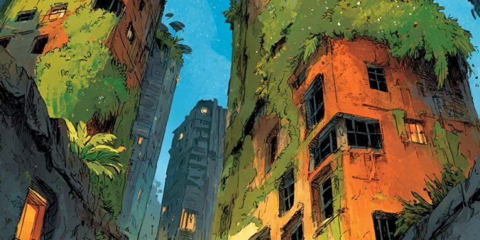 ChatGPT提示词_一座被茂密绿意占据的末世城市，孤独的幸存者持弓而立_gpt会员多少钱一个月缩略图