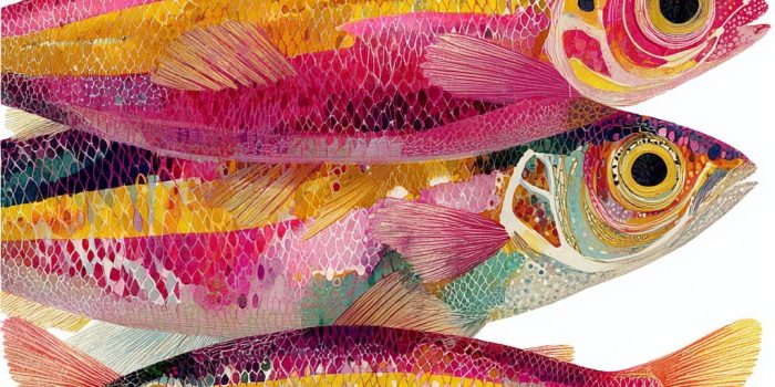 ChatGPT提示词_手绘的粉色沙丁鱼三件套，带有黄色条纹，复古风格_chatgpt会员充值缩略图