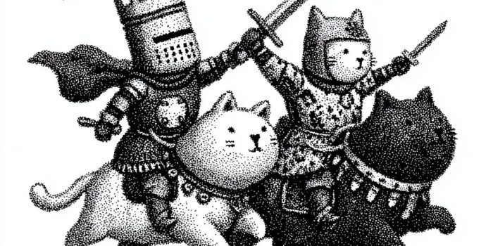 ChatGPT提示词_两名骑士在大猫上比赛，幽默的中世纪奇幻风格_chatgpt国内能用吗缩略图