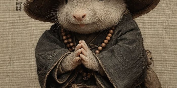 ChatGPT提示词_可爱的古代中国风，坐着的和尚穿着僧袍和竹帽，双手合十_gpt会员银行卡被拒绝缩略图