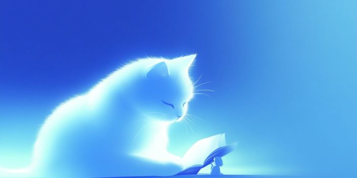 ChatGPT提示词_蓝天下，一只可爱的大猫和一个安静阅读的小女孩，画面温馨_chatgpt在线网页版免登录缩略图