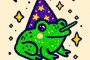 ChatGPT提示词_一只戴着紫色巫师帽的绿青蛙正在施展魔法_chatgpt会员缩略图