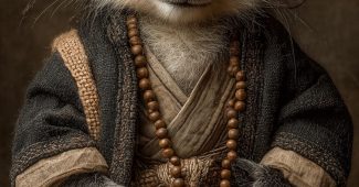 ChatGPT提示词_小马达坐着穿着僧袍和竹帽，手握佛珠可爱_chatgpt5.2收费缩略图