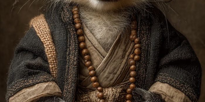 ChatGPT提示词_小马达坐着穿着僧袍和竹帽，手握佛珠可爱_chatgpt5.2收费缩略图