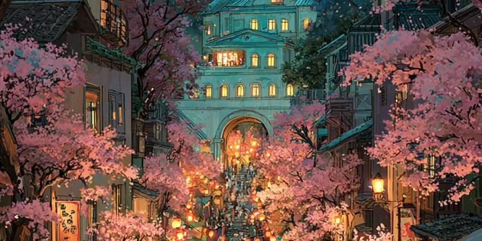 ChatGPT提示词_夜晚的动漫节，樱花飘落，穿彩色浴衣的角色在灯笼下跳舞_chatgpt会员多少钱一个月缩略图