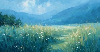 ChatGPT提示词_油画展示了山间草甸中茂密的绿色草坪和零散的野花，呈现出梦幻而宁静的氛围_苹果手机购买gpt会员怎么取消缩略图