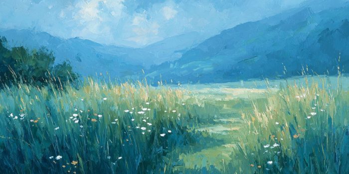 ChatGPT提示词_油画展示了山间草甸中茂密的绿色草坪和零散的野花，呈现出梦幻而宁静的氛围_苹果手机购买gpt会员怎么取消缩略图