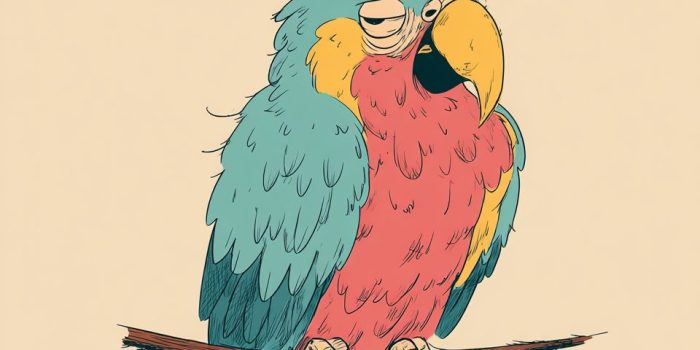 ChatGPT提示词_一只神情疲惫、颜色丰富且有些蓬乱的鹦鹉坐在栖木上_chatgpt在线版网页缩略图