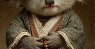 ChatGPT提示词_小考拉穿着和尚服，戴着竹帽，双手合十坐姿可爱_chatgpt5.2版本怎么样缩略图