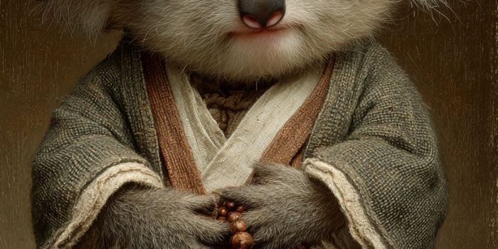 ChatGPT提示词_小考拉穿着和尚服，戴着竹帽，双手合十坐姿可爱_chatgpt5.2版本怎么样缩略图