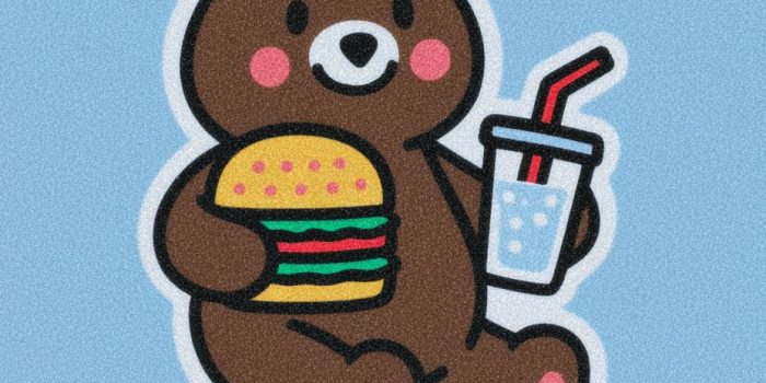 ChatGPT提示词_可爱的卡通熊角色，快乐地拿着汉堡和饮料_chatgpt会员版缩略图