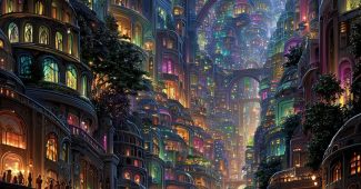 ChatGPT提示词_一个复古科幻外星市场，色彩斑斓的摊位和异域生物_chatgpt下栽缩略图