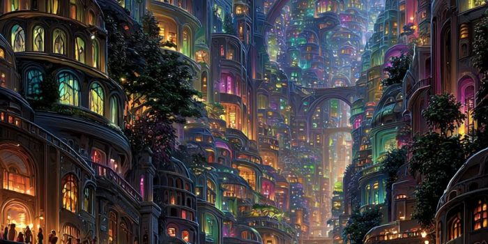 ChatGPT提示词_一个复古科幻外星市场，色彩斑斓的摊位和异域生物_chatgpt下栽缩略图