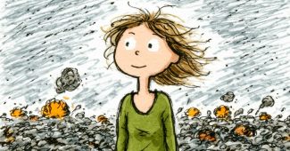 ChatGPT提示词_一位棕发女性穿着绿色上衣在无人区爬行，面色炎热，远处有爆炸声_gpt会员购买缩略图