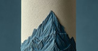 AI提示词_一款375ml的矿泉水瓶，底部有低浮雕山脉雕刻，呈珍珠蓝色，顶部为磨砂白色，配以简约的磨砂银色圆顶瓶盖_chatgpt会员激活码缩略图