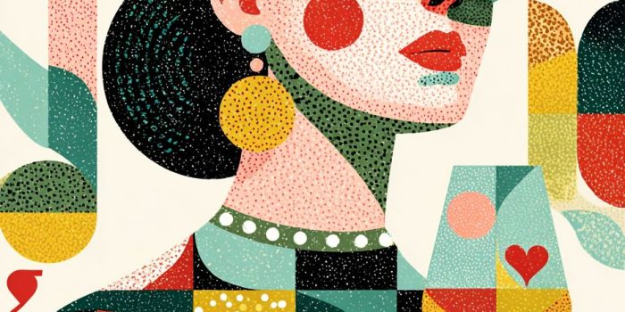 ChatGPT提示词_一幅女王扑克牌插图，展现了一位戴着皇冠和心形太阳镜、手持酒杯的美丽女性_chatgpt会员激活码缩略图