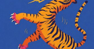 AI提示词_一只活力四射的老虎在蓝色背景下跃起，展现出动感十足的姿态_国内如何开通gpt会员卡支付缩略图