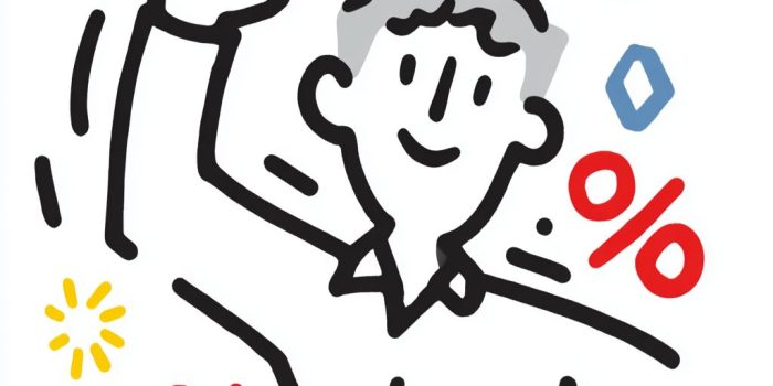 ChatGPT提示词_一个全身开心的男人在微笑并举起拳头，周围是漂浮的数字和百分号_chatgpt网页版免登录缩略图