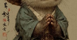 ChatGPT提示词_可爱的古代中国风格小海獺，穿着僧衣和佛珠，坐姿端正，戴着竹帽_chatgpt国内能用吗缩略图