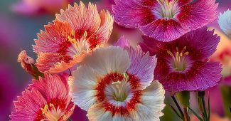 ChatGPT提示词_一个生机勃勃的花园花坛，盛开着粉色、红色和白色的毛茛花，中心为红色，沐浴在阳光下_chatgpt会员多少钱缩略图