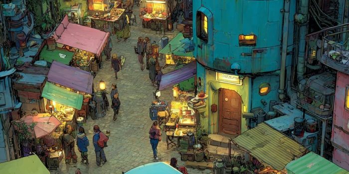 ChatGPT提示词_一个充满霓虹灯和未来小工具的网络朋克街市_如何开通gpt会员权限缩略图