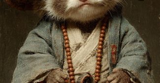 ChatGPT提示词_小浣熊穿着僧衣和佛珠坐姿，古风十足_chatgpt在线网页版3.5缩略图