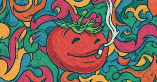 AI提示词_一个简单风格的儿童画，画的是一个抽象的吸烟番茄，背景色彩鲜艳且充满动感_chatgpt50官网中文版缩略图