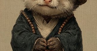 ChatGPT提示词_一只可爱的小猫鼯，穿着僧衣，坐着打坐，手中握着佛珠_chatgpt5网页版缩略图