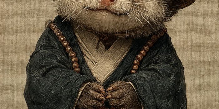 ChatGPT提示词_一只可爱的小猫鼯，穿着僧衣，坐着打坐，手中握着佛珠_chatgpt5网页版缩略图